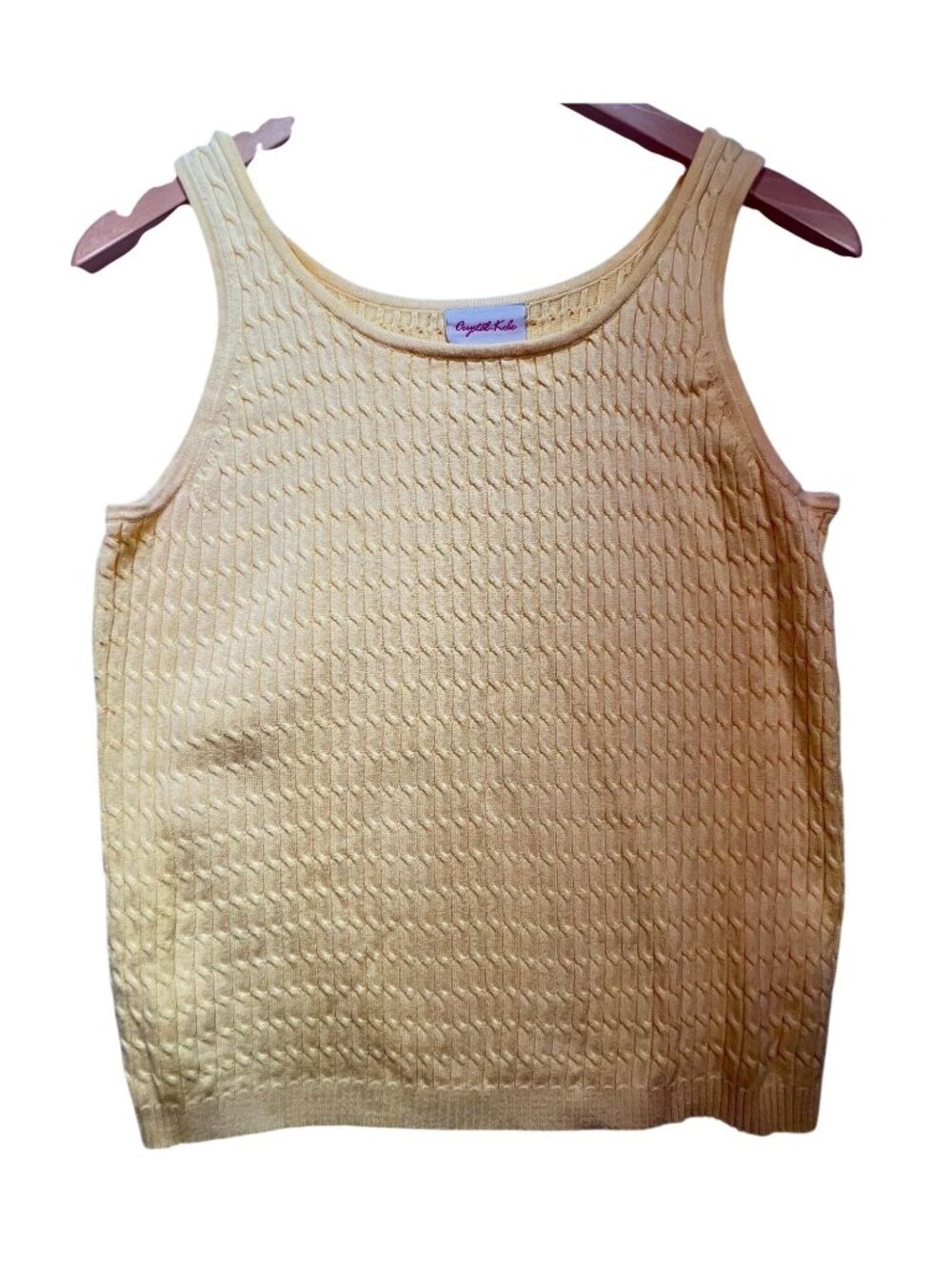 Crystal Kobe Women Tank Top Medium Yellow Sleeveless Knit Cotton Crewneck Casual